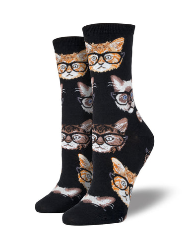 Calcetines Mujer Gatos Con Gafas Negro