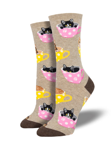 Calcetines Mujer Gatos En Tazas Azul