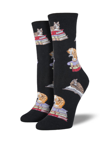 Calcetines Mujer Gatos Sobre Libros Negro