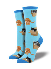 Calcetines Mujer Gatos En Cajas Azul